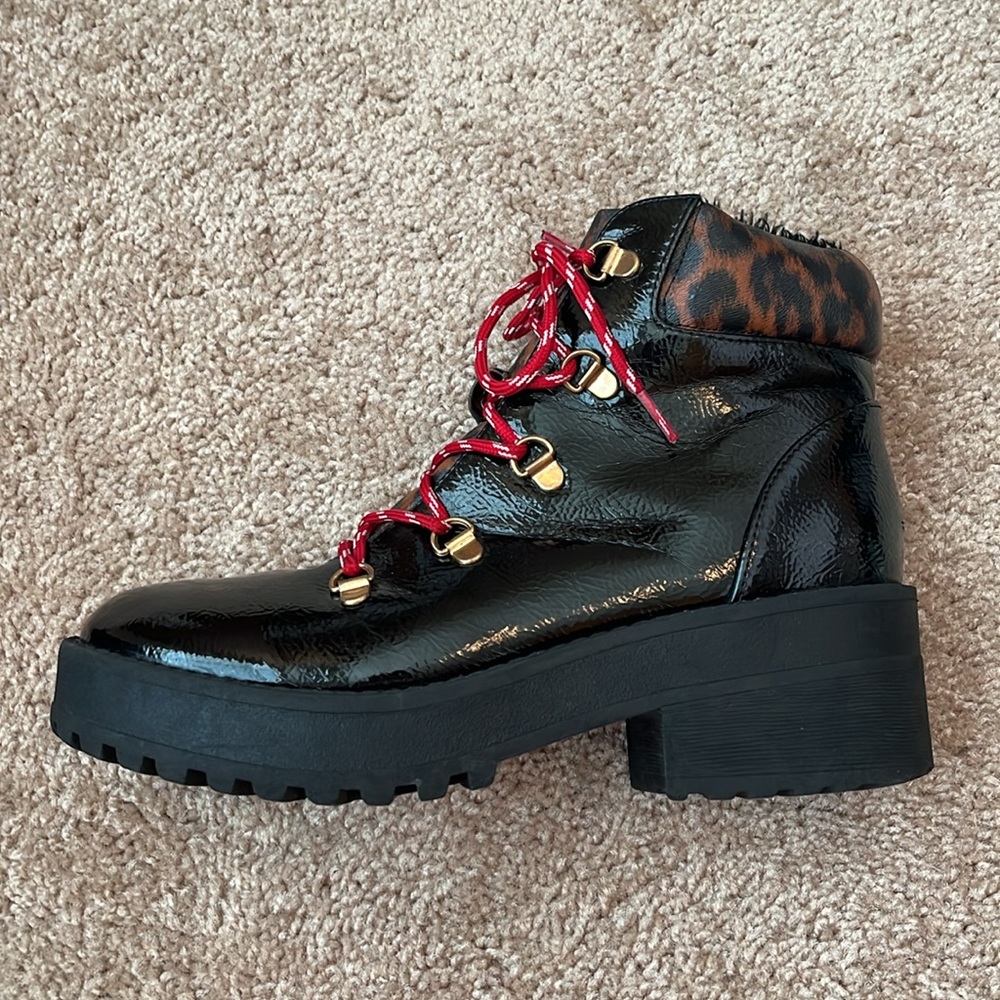 Leopard Shiny Faux Leather Boots - Picture 2 of 7